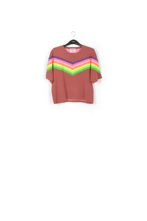 Brown knit sweater with multicolor stripes