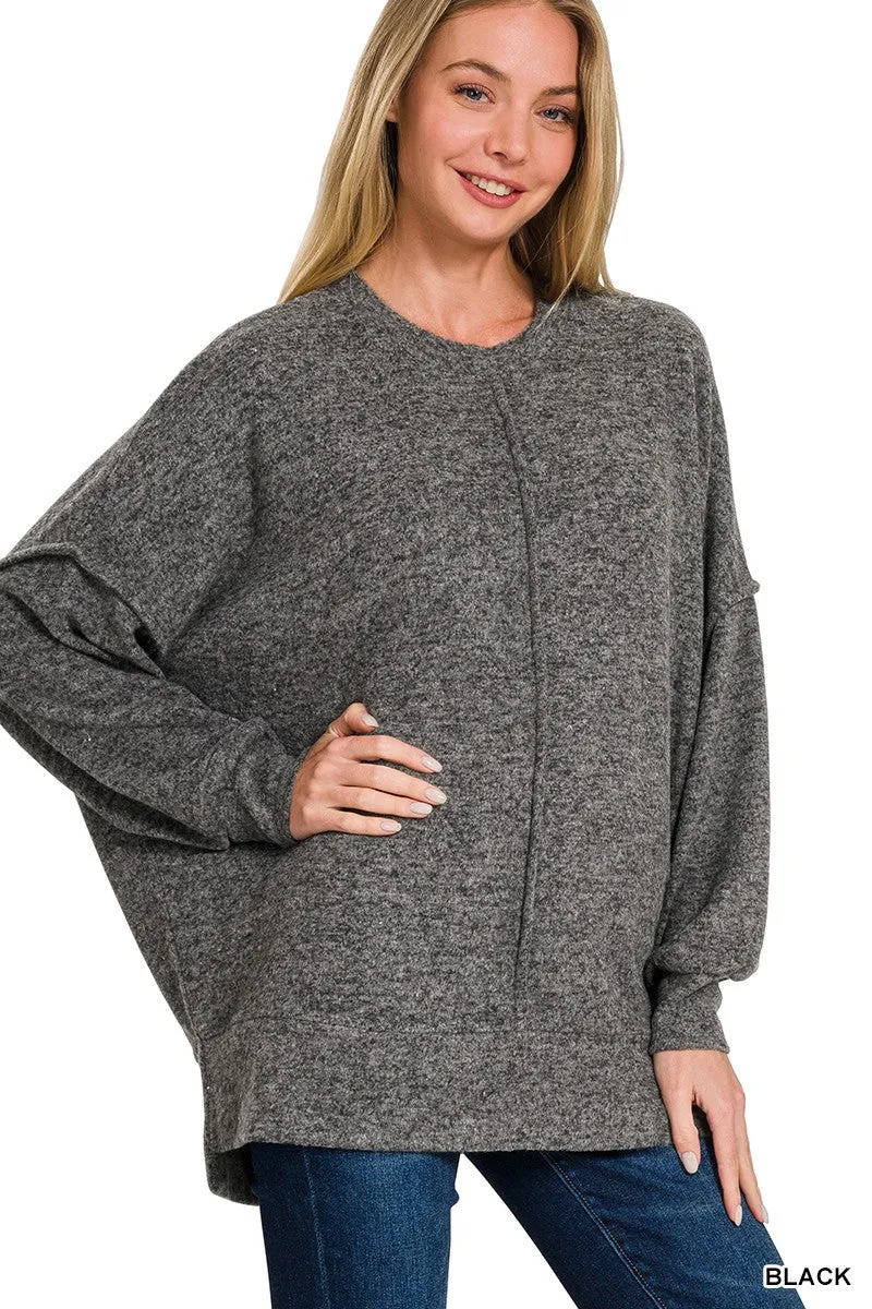 Brushed Melange Hacci Oversized Sweater Top* - Final Sale
