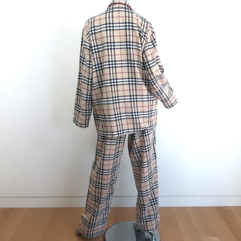 Burberry Nova Check Pajamas Beige Cotton Size Medium Shirt & Pants Set
