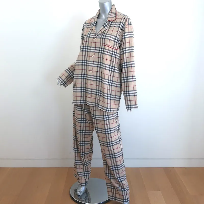 Burberry Nova Check Pajamas Beige Cotton Size Medium Shirt & Pants Set
