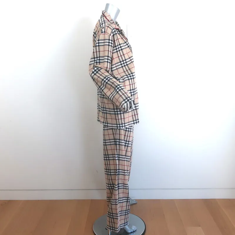 Burberry Nova Check Pajamas Beige Cotton Size Medium Shirt & Pants Set