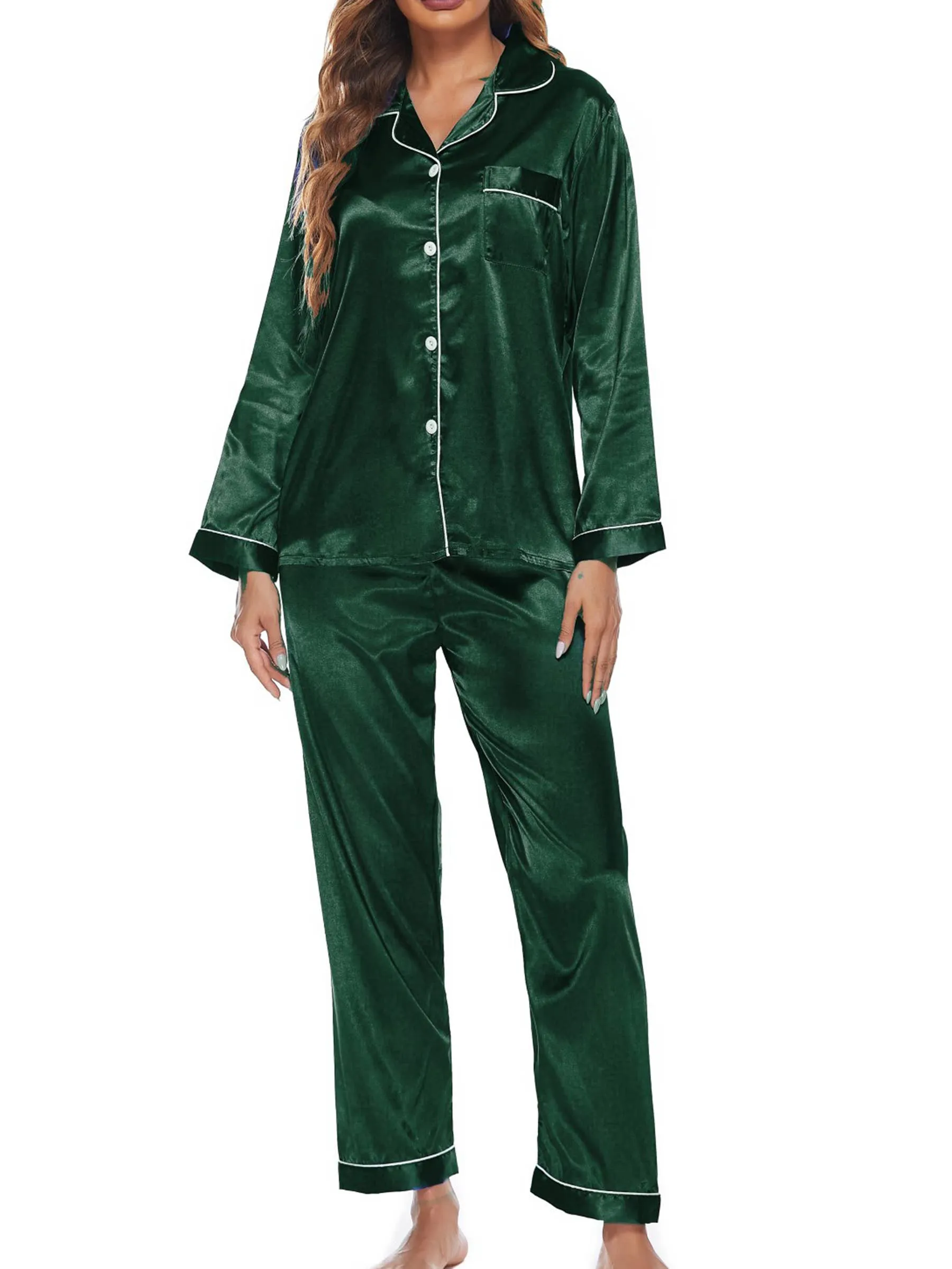 Button Up Pajamas for Women Long Sleeve Soft Set: L / Champagne