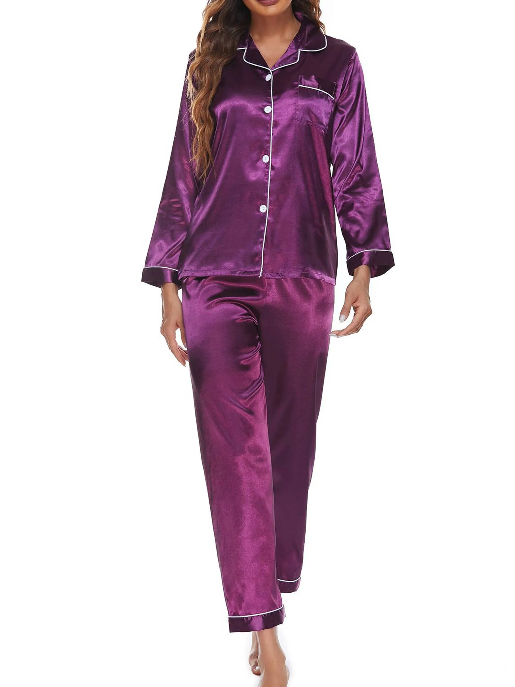 Button Up Pajamas for Women Long Sleeve Soft Set: S / Champagne