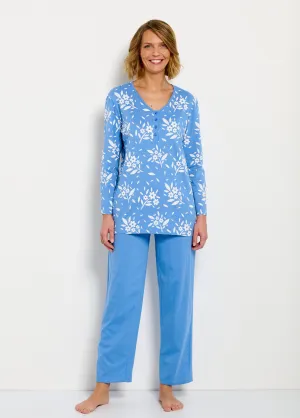 Buttoned V-neck cotton long-sleeved pajamas