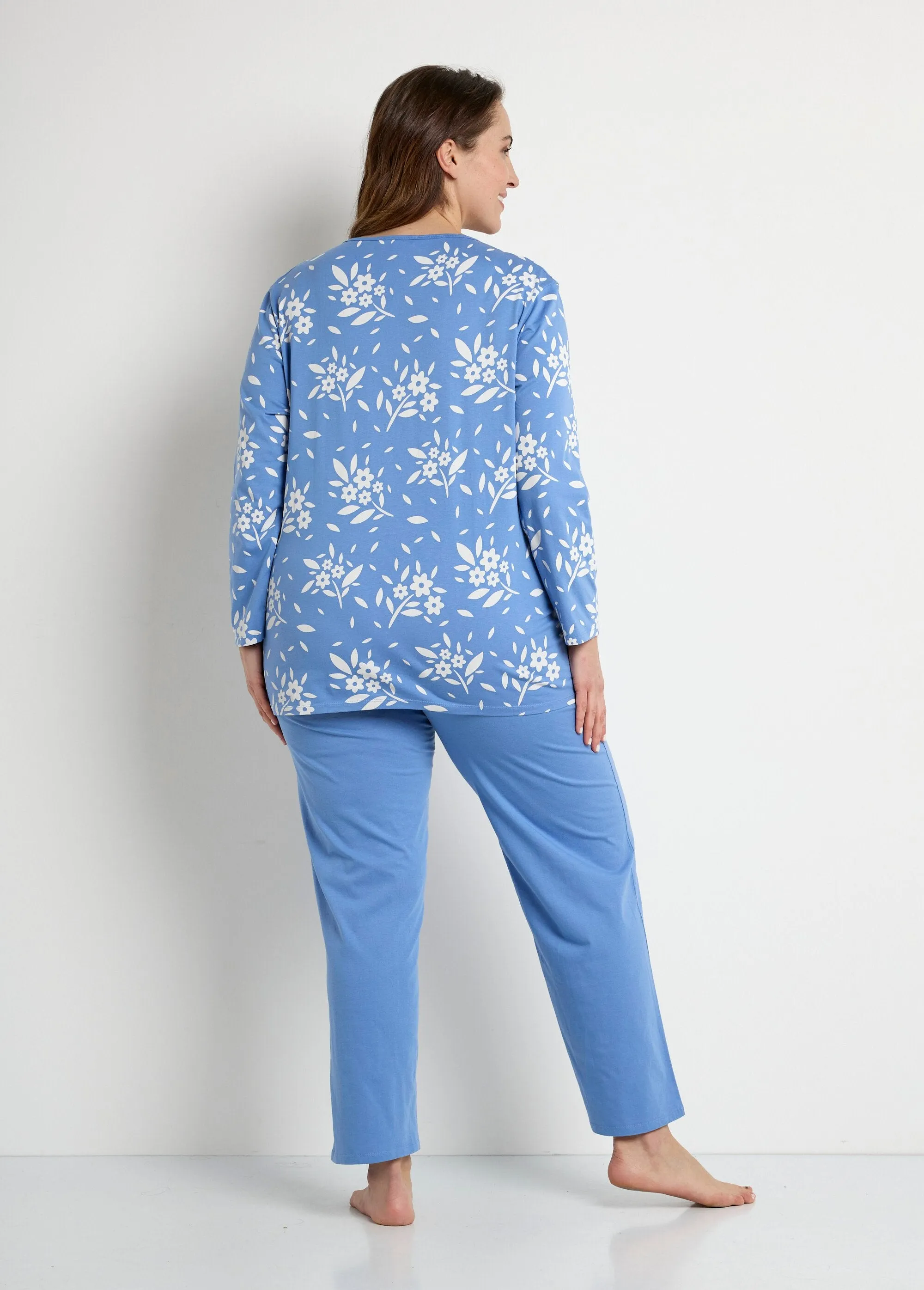 Buttoned V-neck cotton long-sleeved pajamas