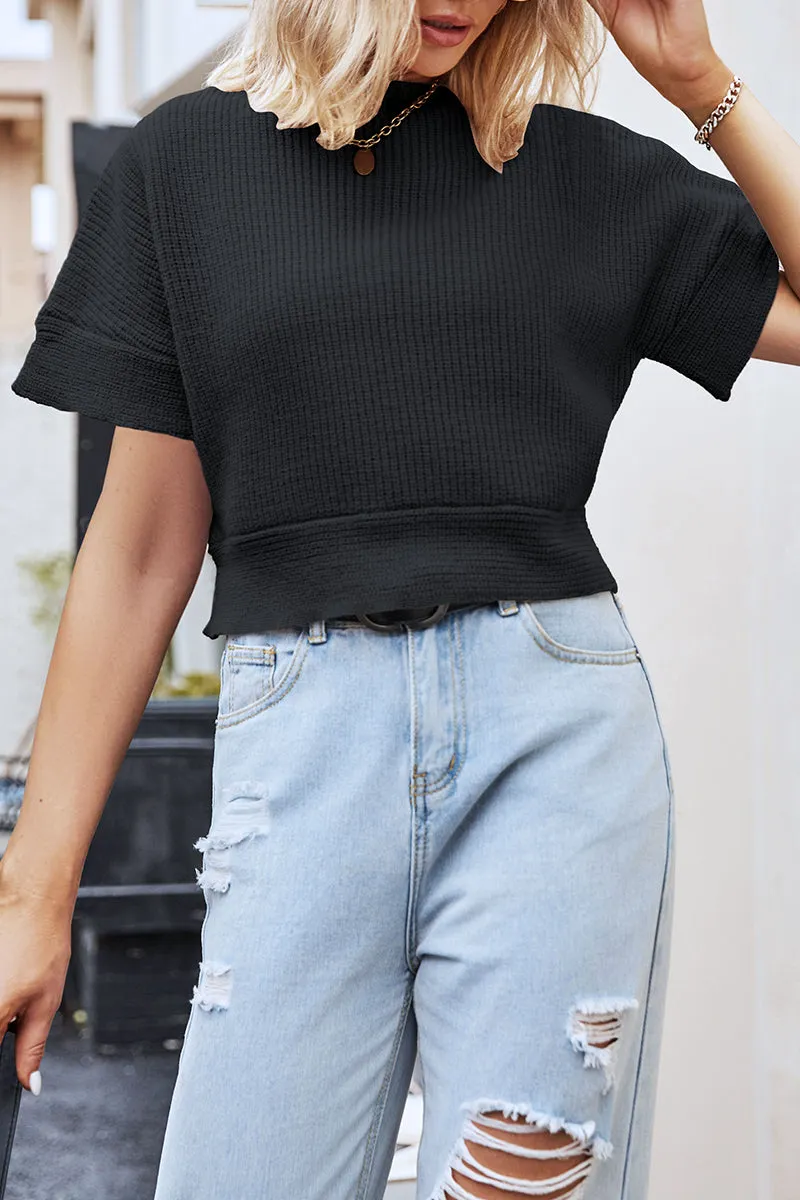 Casual Simplicity Solid O Neck Tops