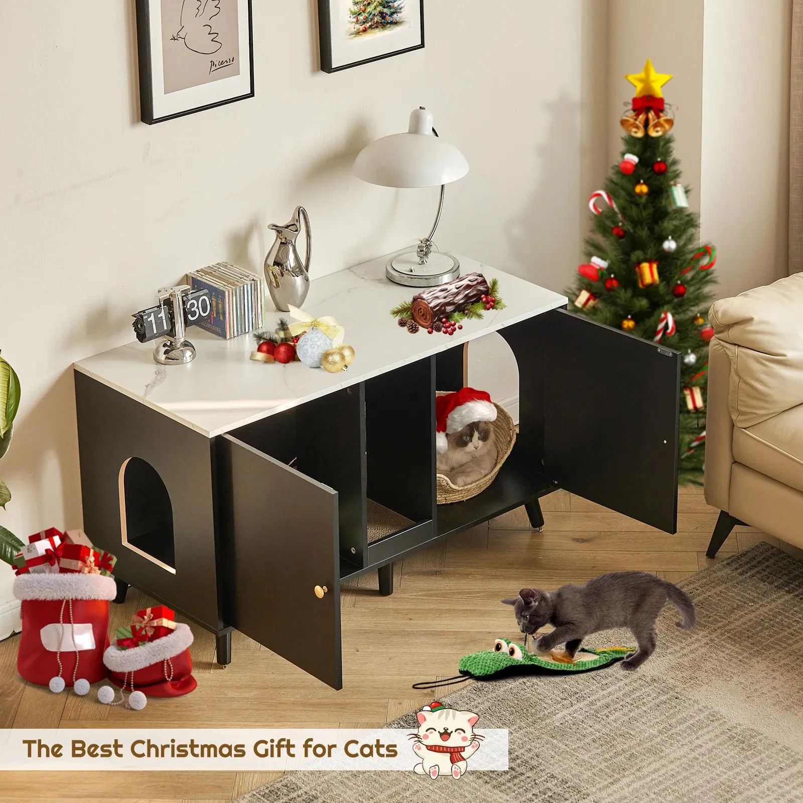 Cat Litter Box Enclosures With Cardboard Cat Cabinet