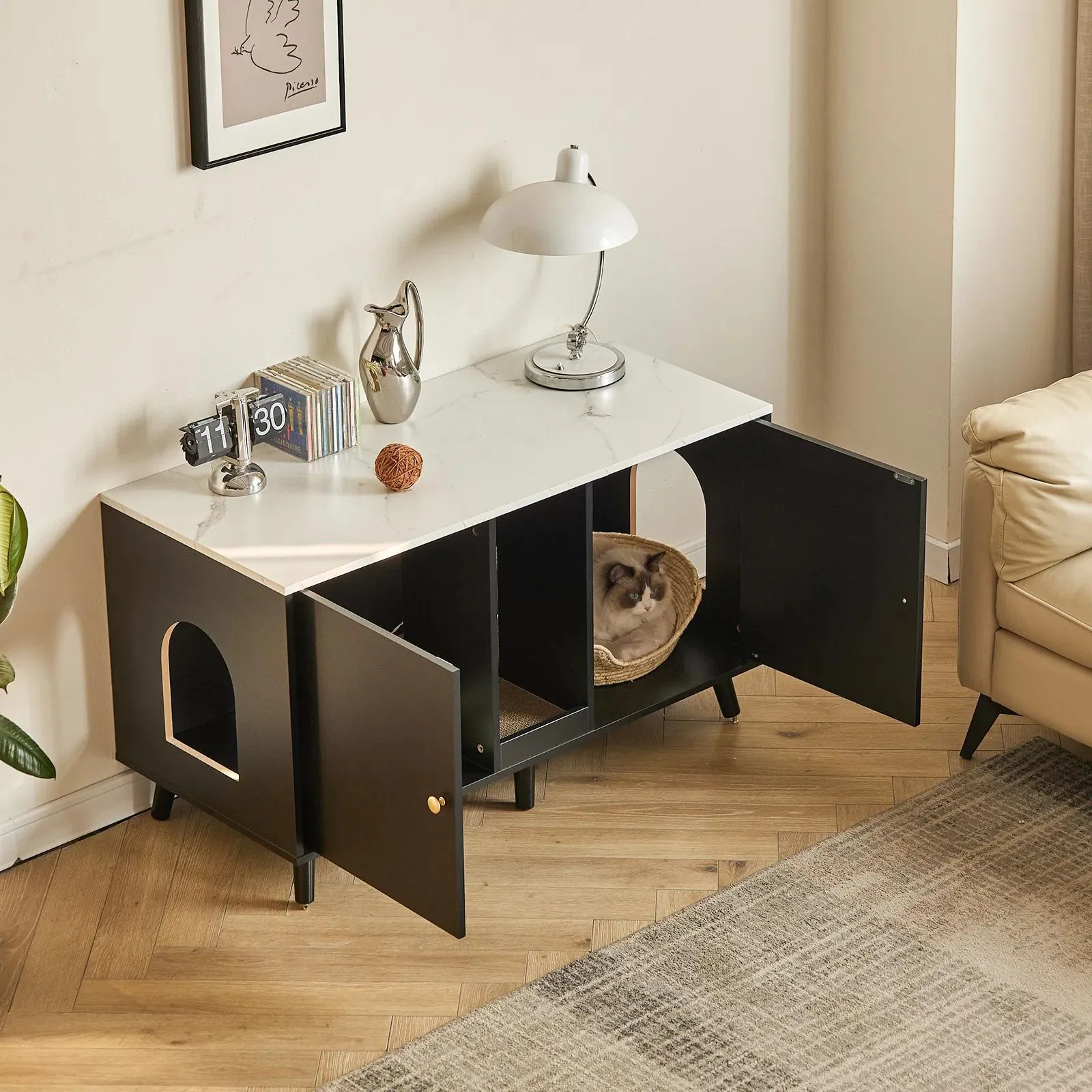 Cat Litter Box Enclosures With Cardboard Cat Cabinet