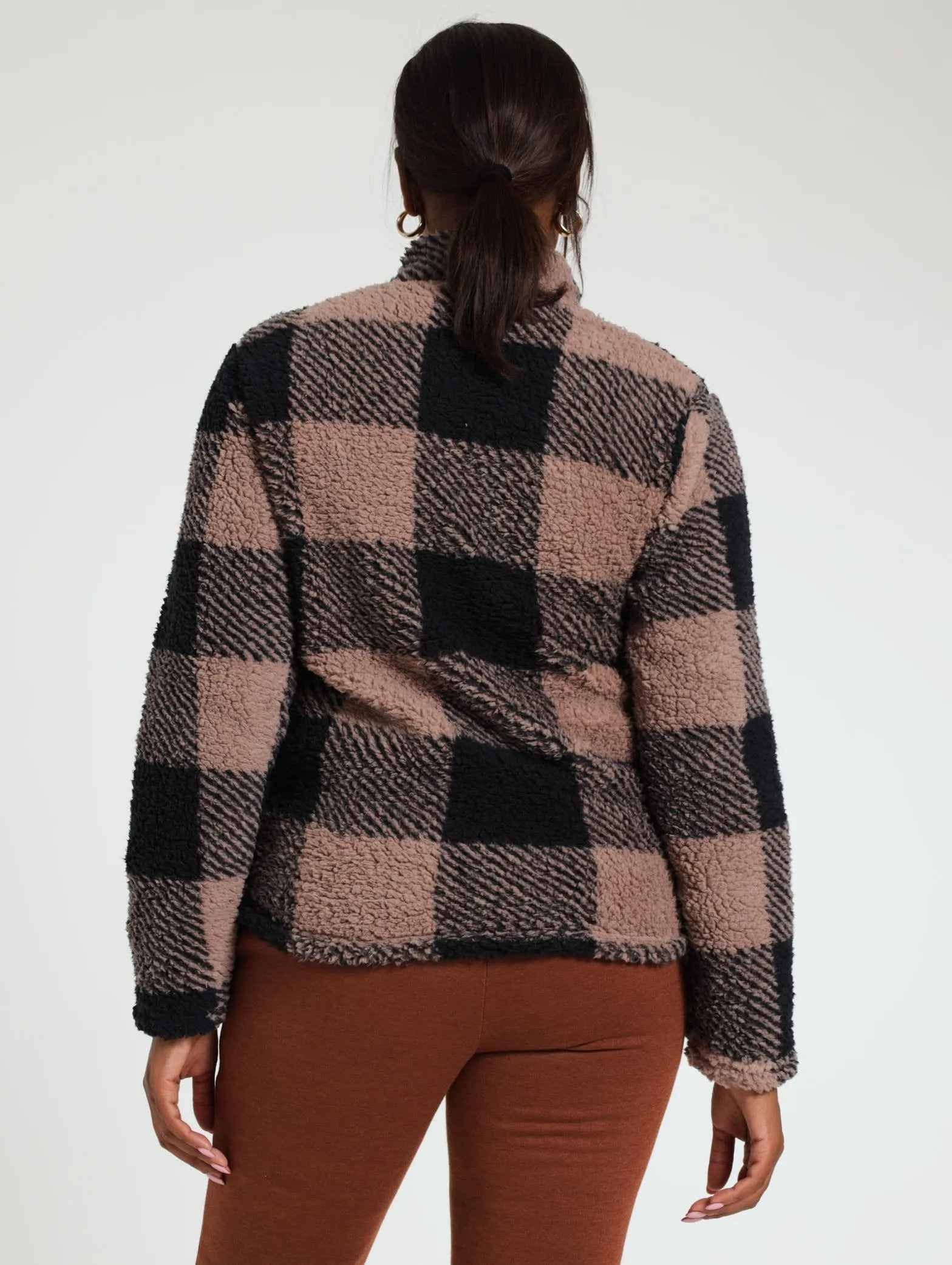 Check Sherpa Pullover - Pink