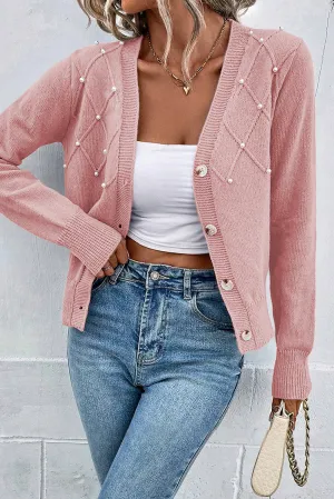 Chestnut Beaded Drop Shoulder Round Neck Sweater