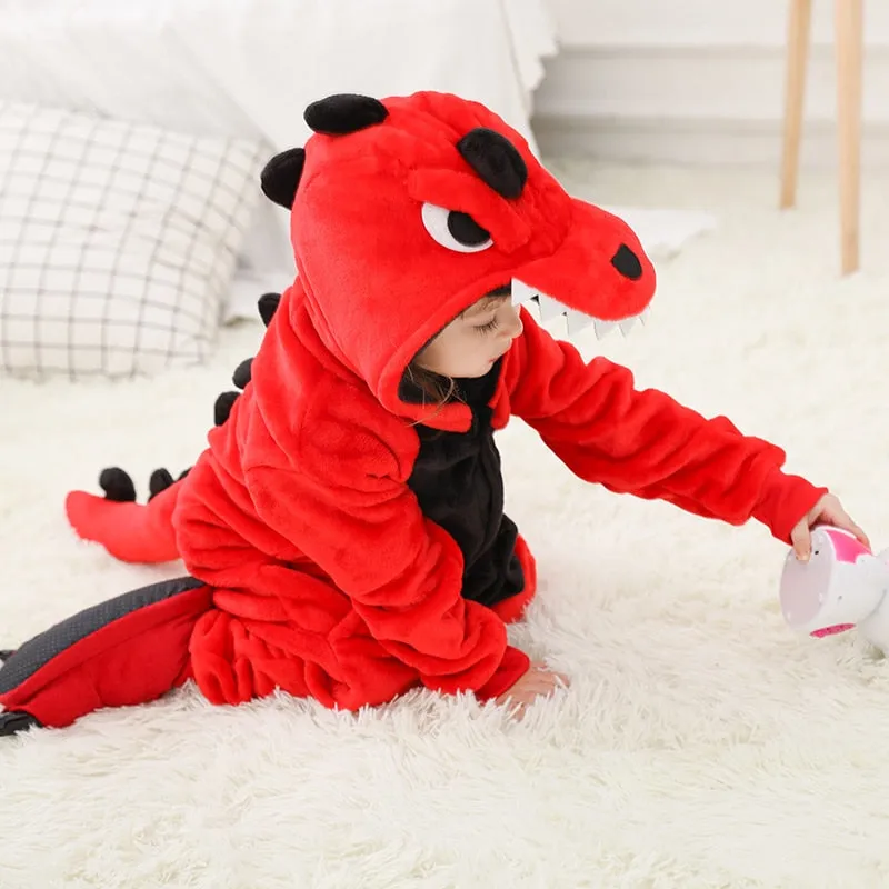 Children's Pajamas Cartoon New Jumpsuit Flannel Dinosaur Animal Play Suit