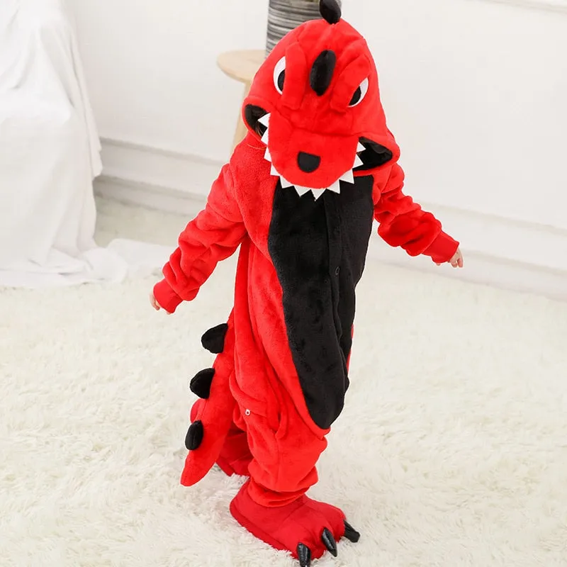 Children's Pajamas Cartoon New Jumpsuit Flannel Dinosaur Animal Play Suit