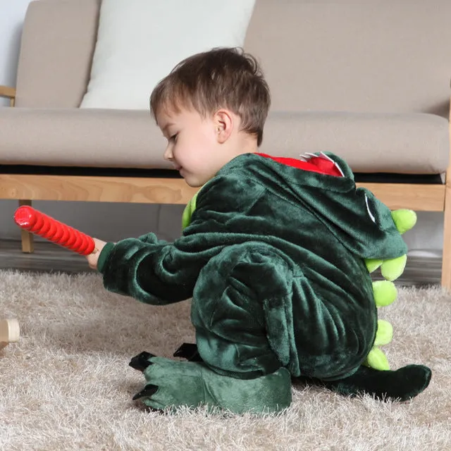 Children's Pajamas Cartoon New Jumpsuit Flannel Dinosaur Animal Play Suit