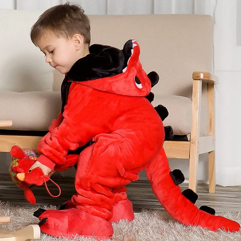 Children's Pajamas Cartoon New Jumpsuit Flannel Dinosaur Animal Play Suit