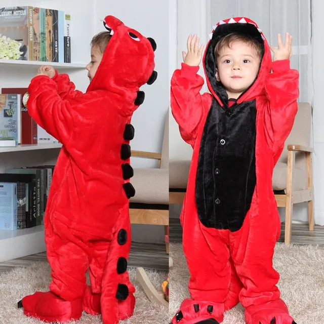 Children's Pajamas Cartoon New Jumpsuit Flannel Dinosaur Animal Play Suit