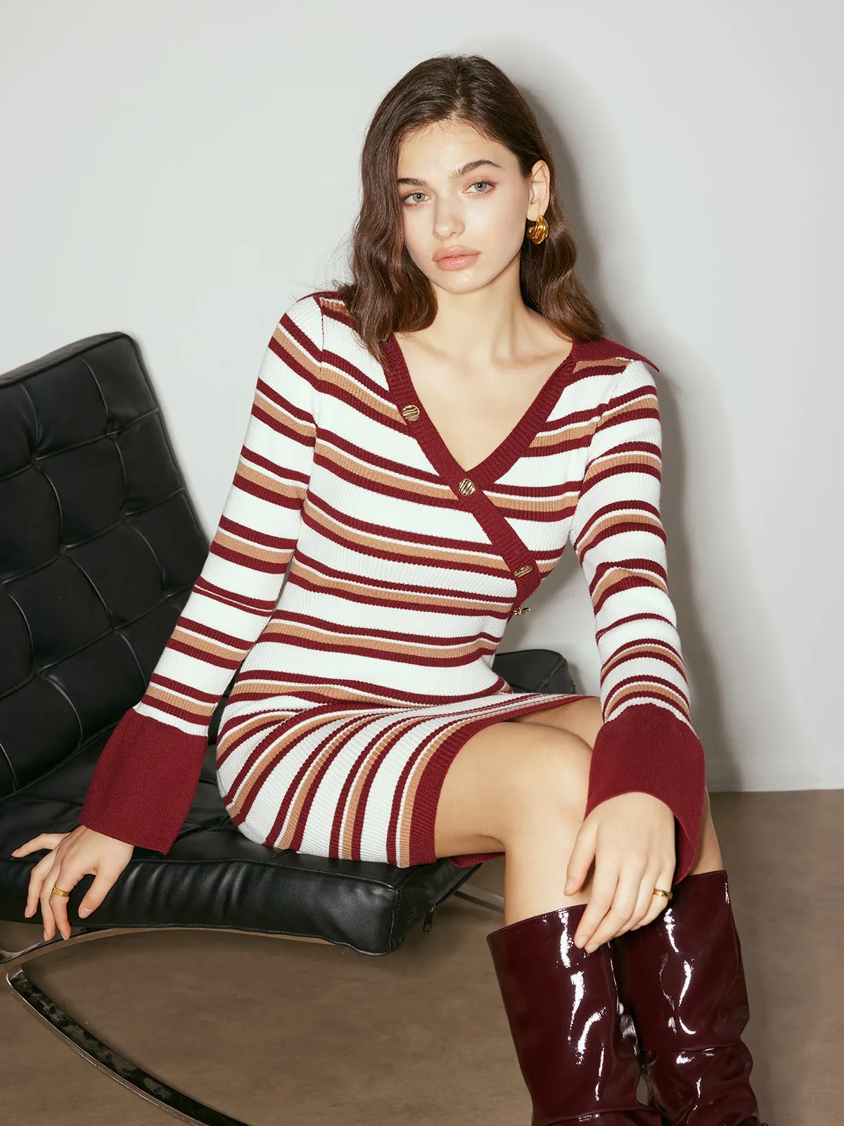 Color Block Striped Sweater Dress