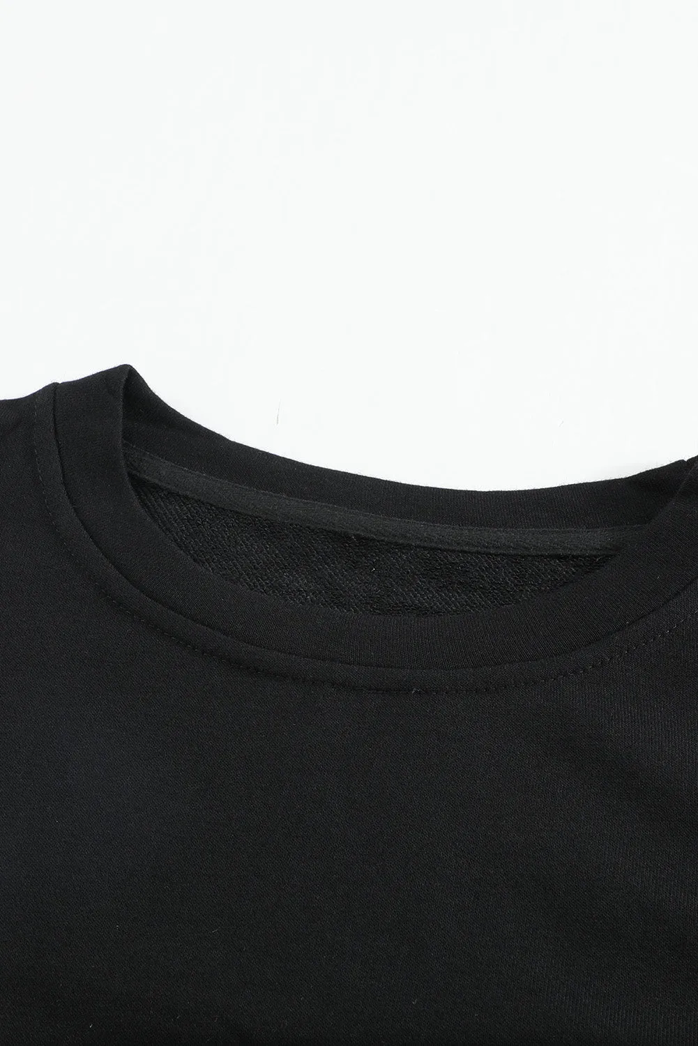 Colorblock Black Contrast Stitching Sweatshirt with Slits