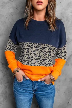 Colorblock Blue Leopard Sweatshirt