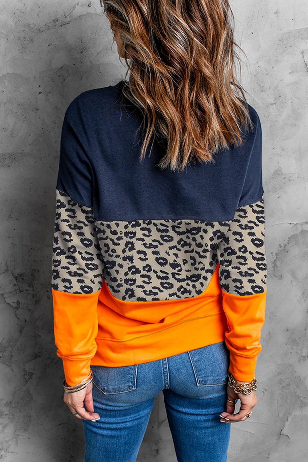 Colorblock Blue Leopard Sweatshirt
