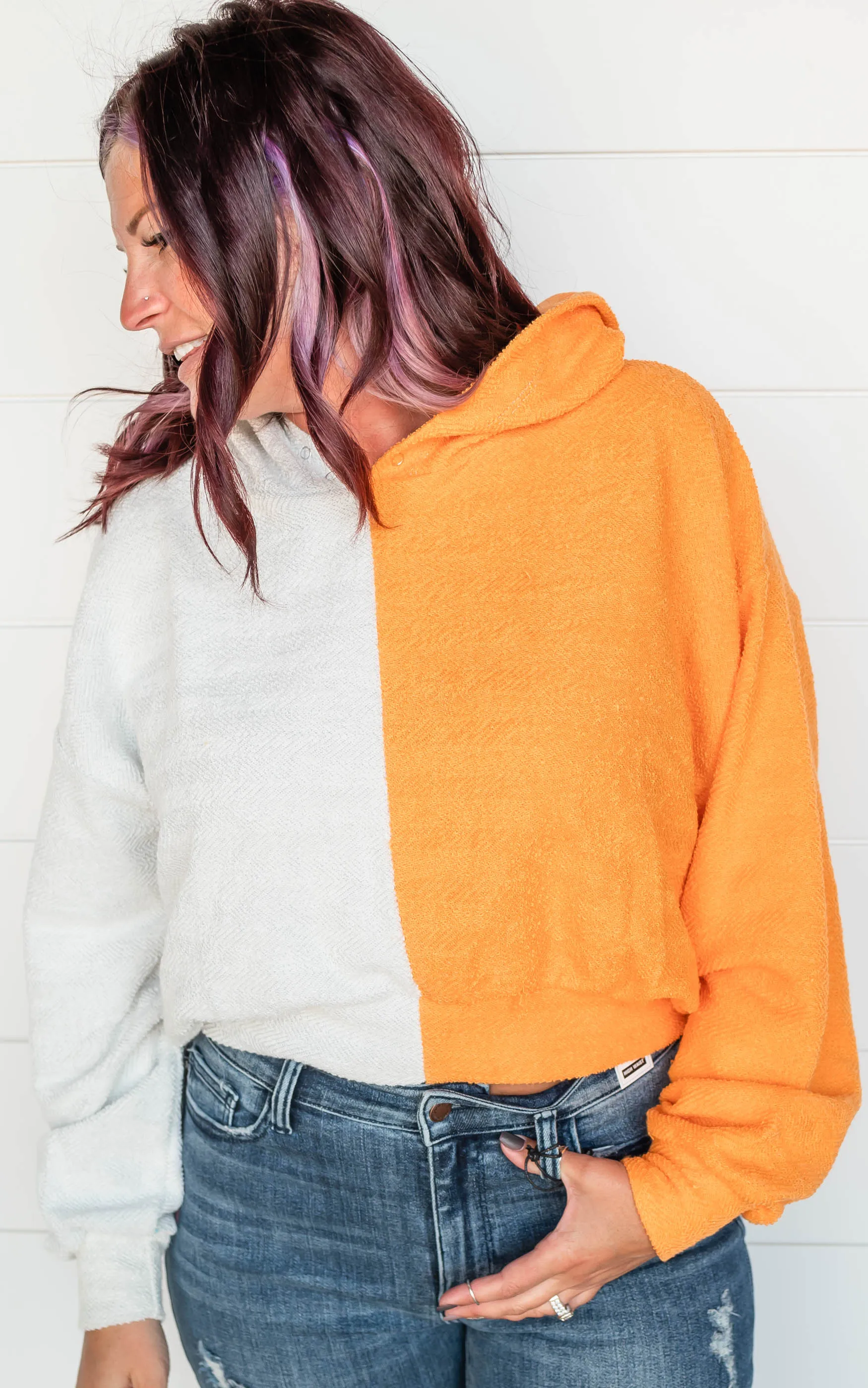 Colorblock French Terry Hoodie - Orange - Final Sale