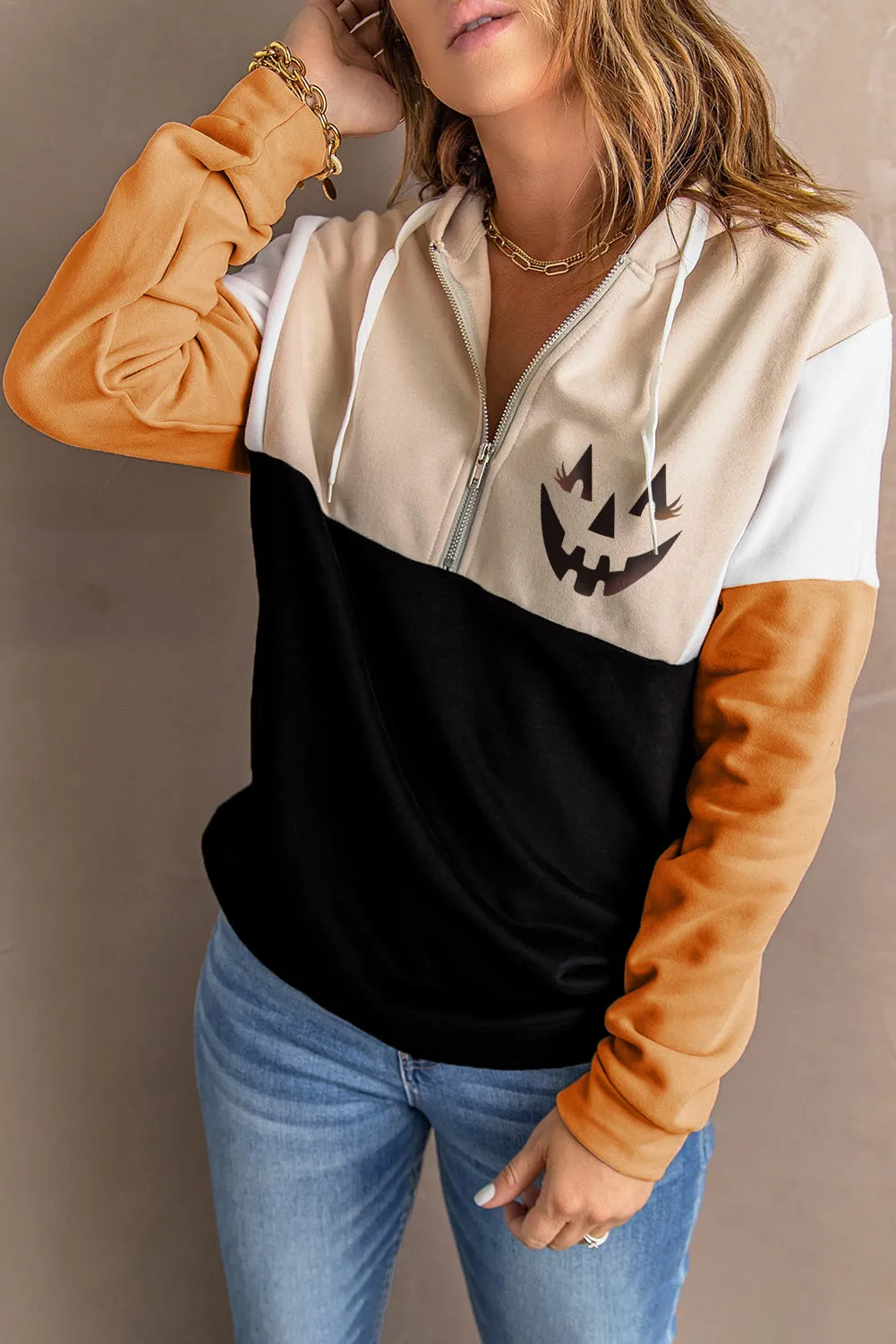 Colorblock Quarter Zip Pullover Hoodie