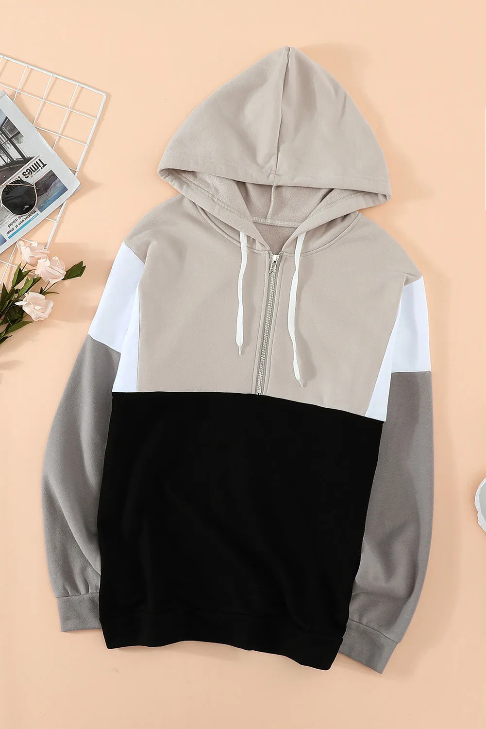 Colorblock Quarter Zip Pullover Hoodie