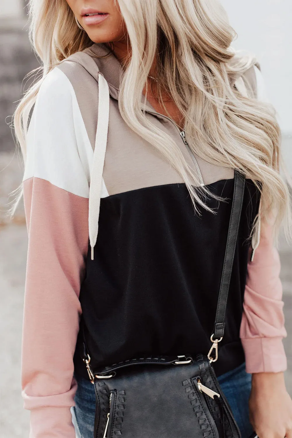 Colorblock Quarter Zip Pullover Hoodie