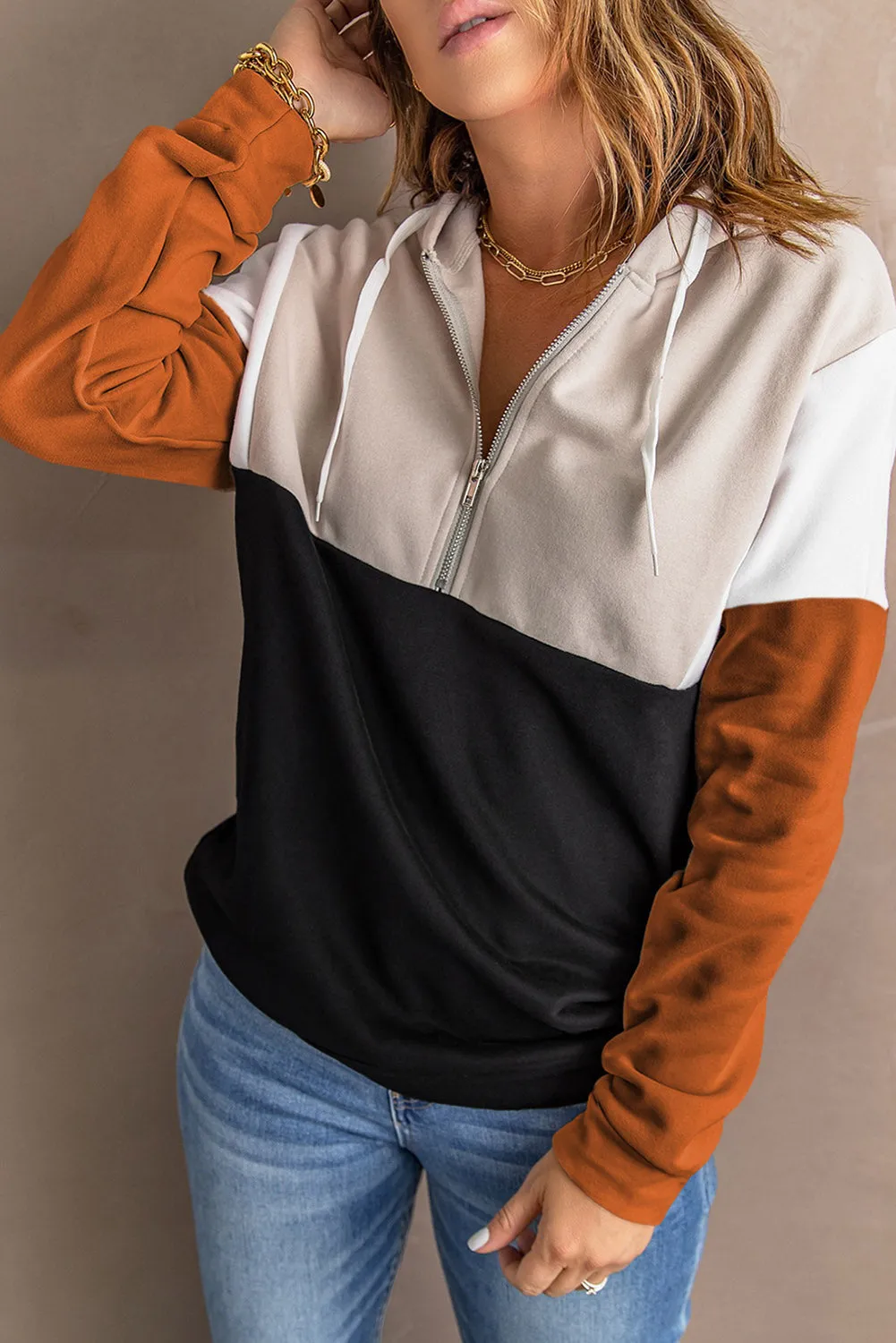Colorblock Quarter Zip Pullover Hoodie