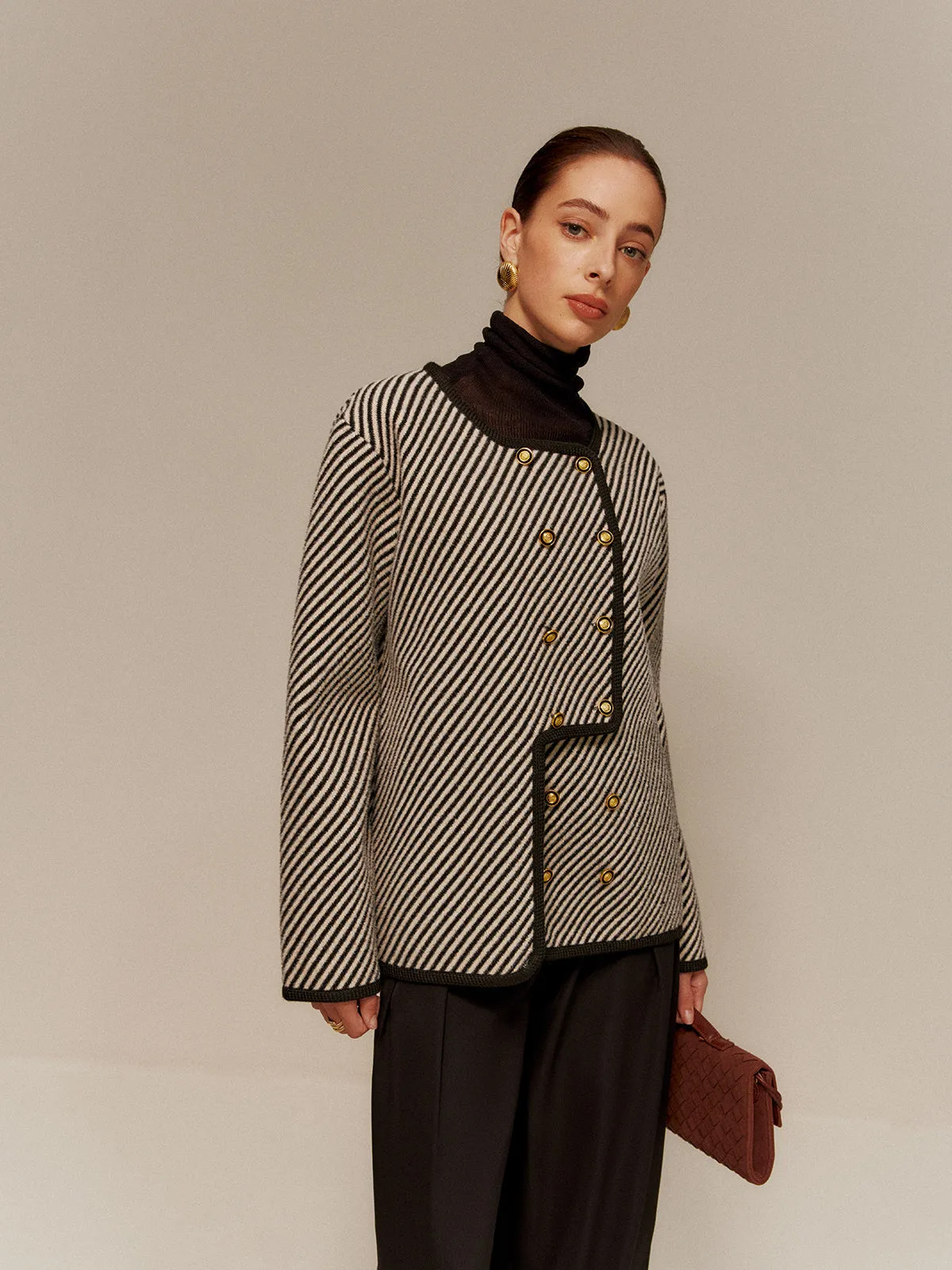 Contrast Binding Button Short Coat