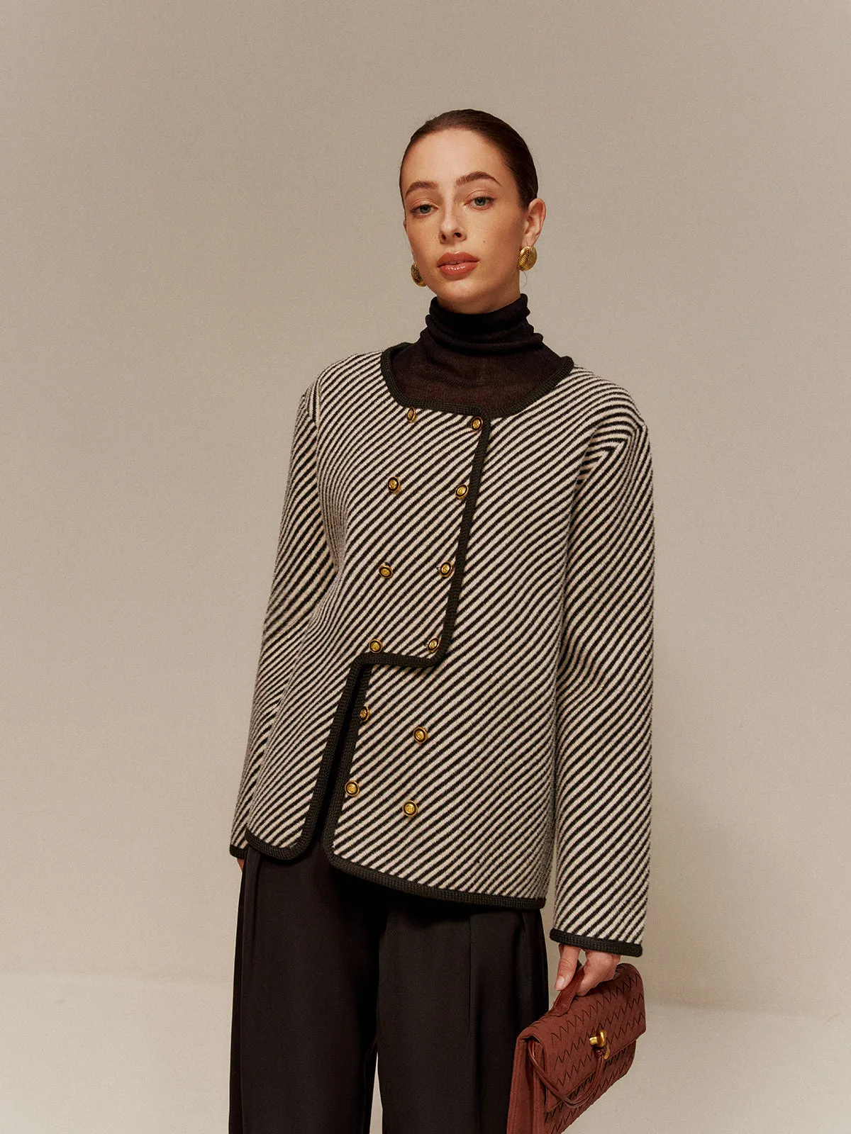 Contrast Binding Button Short Coat