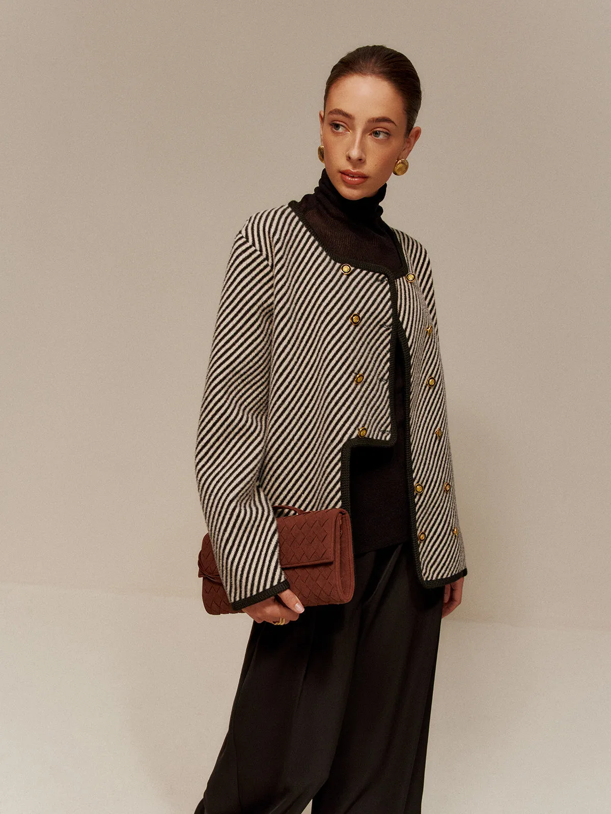 Contrast Binding Button Short Coat