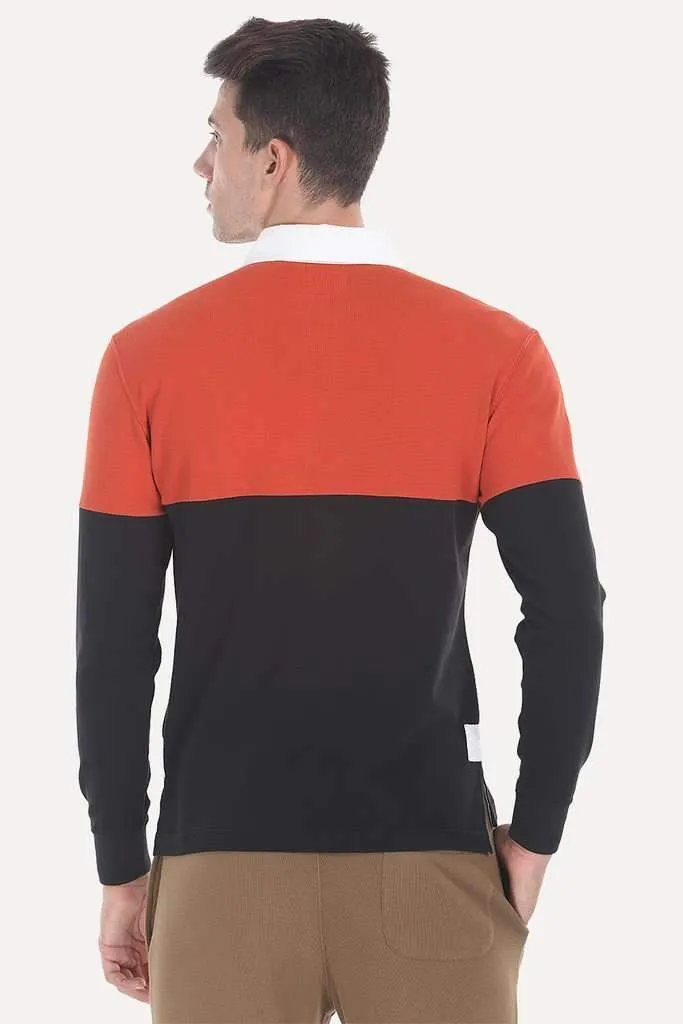 Contrast Color Block Cotton Pique Rugby