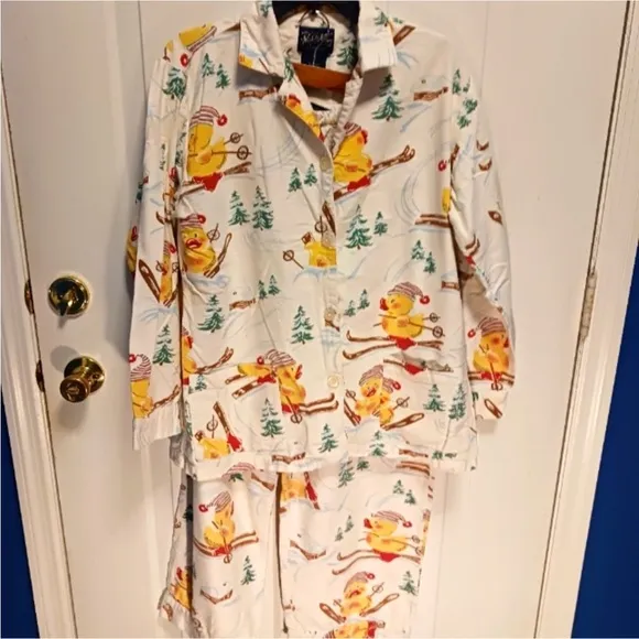 COPY - Nick &amp; Nora Flannel Pajamas Set Ducks Skiing Size XXL NWT