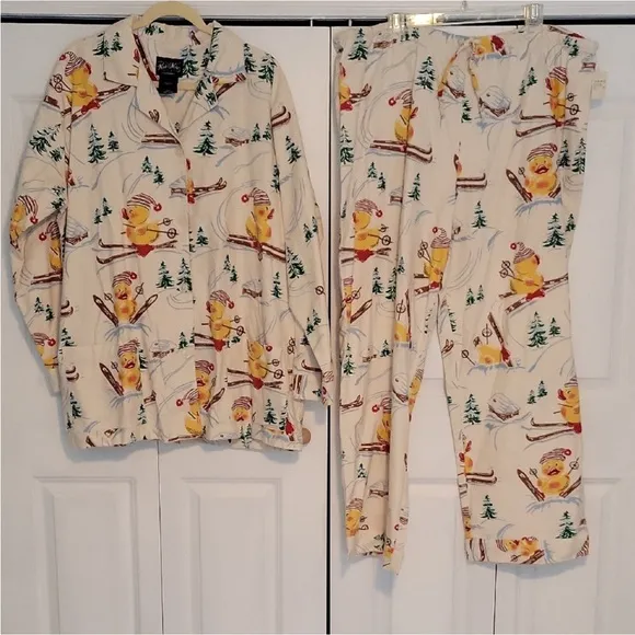 COPY - Nick &amp; Nora Flannel Pajamas Set Ducks Skiing Size XXL NWT