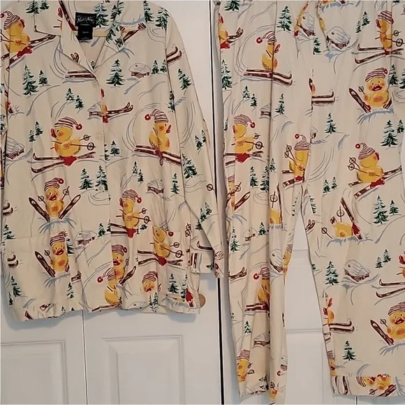 COPY - Nick &amp; Nora Flannel Pajamas Set Ducks Skiing Size XXL NWT