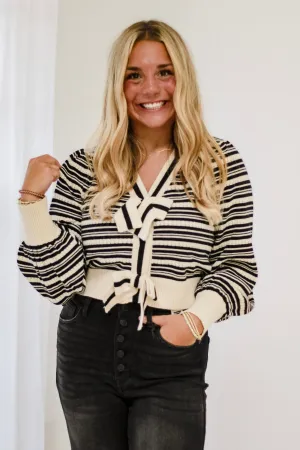 Cream of the Crop Bow Front Striped Sweater