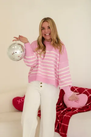 Cupid's Pick Striped Sweater in Pink