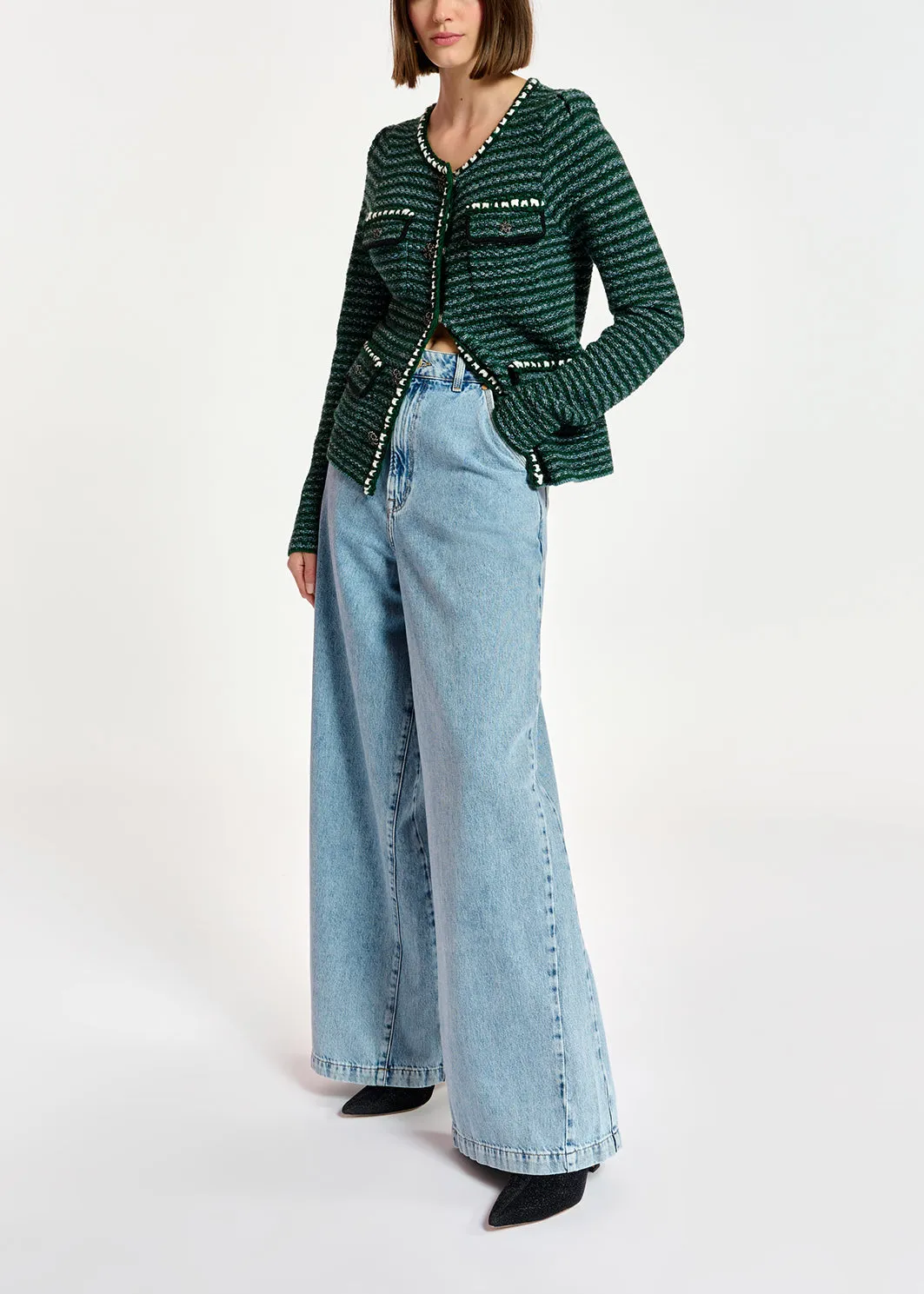Dark green and light blue tweed cardigan