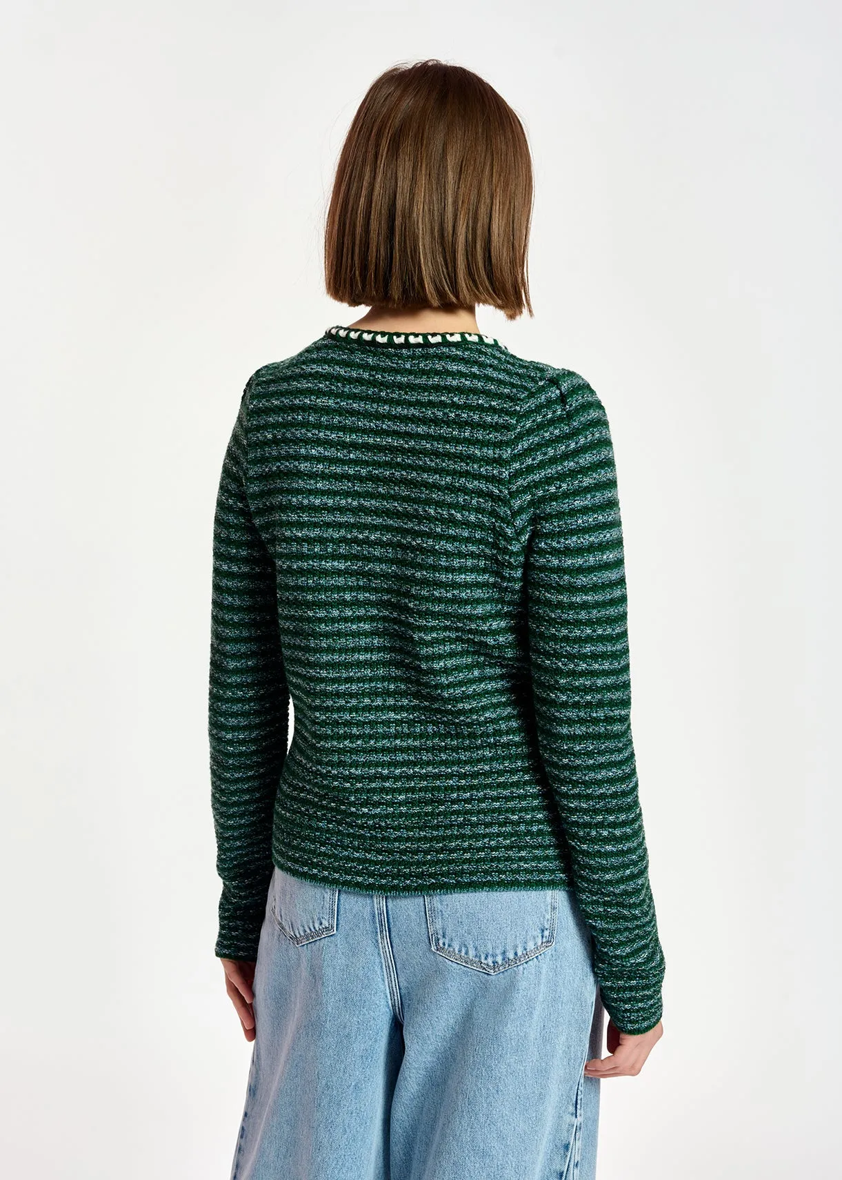 Dark green and light blue tweed cardigan