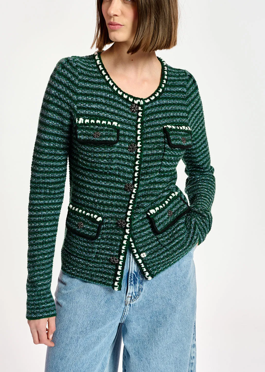 Dark green and light blue tweed cardigan