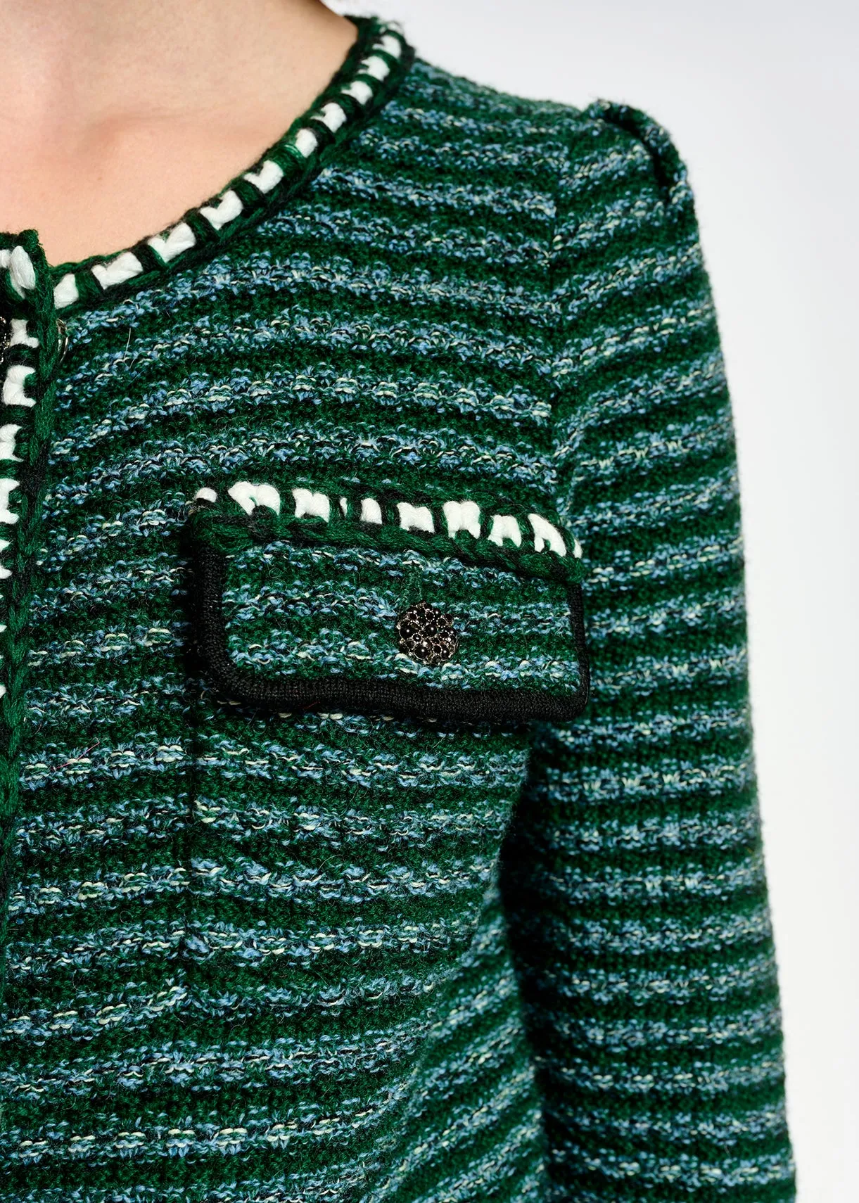 Dark green and light blue tweed cardigan