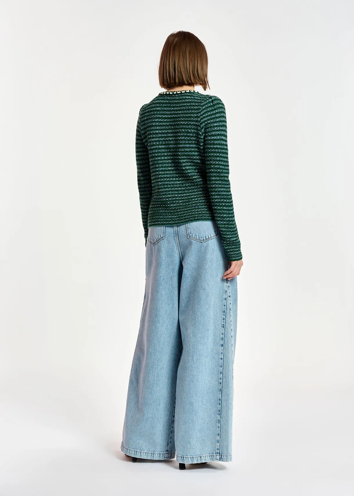 Dark green and light blue tweed cardigan