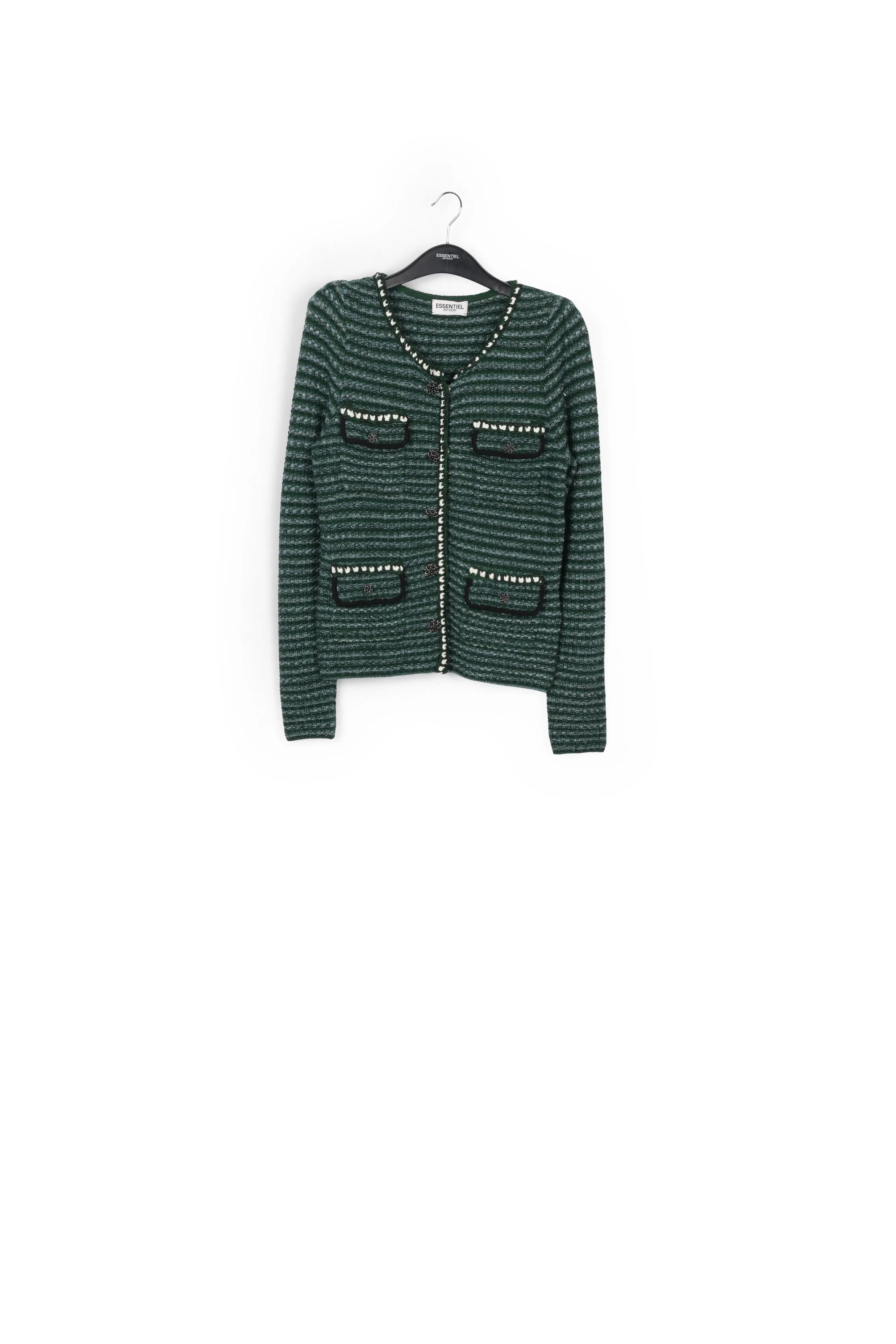 Dark green and light blue tweed cardigan
