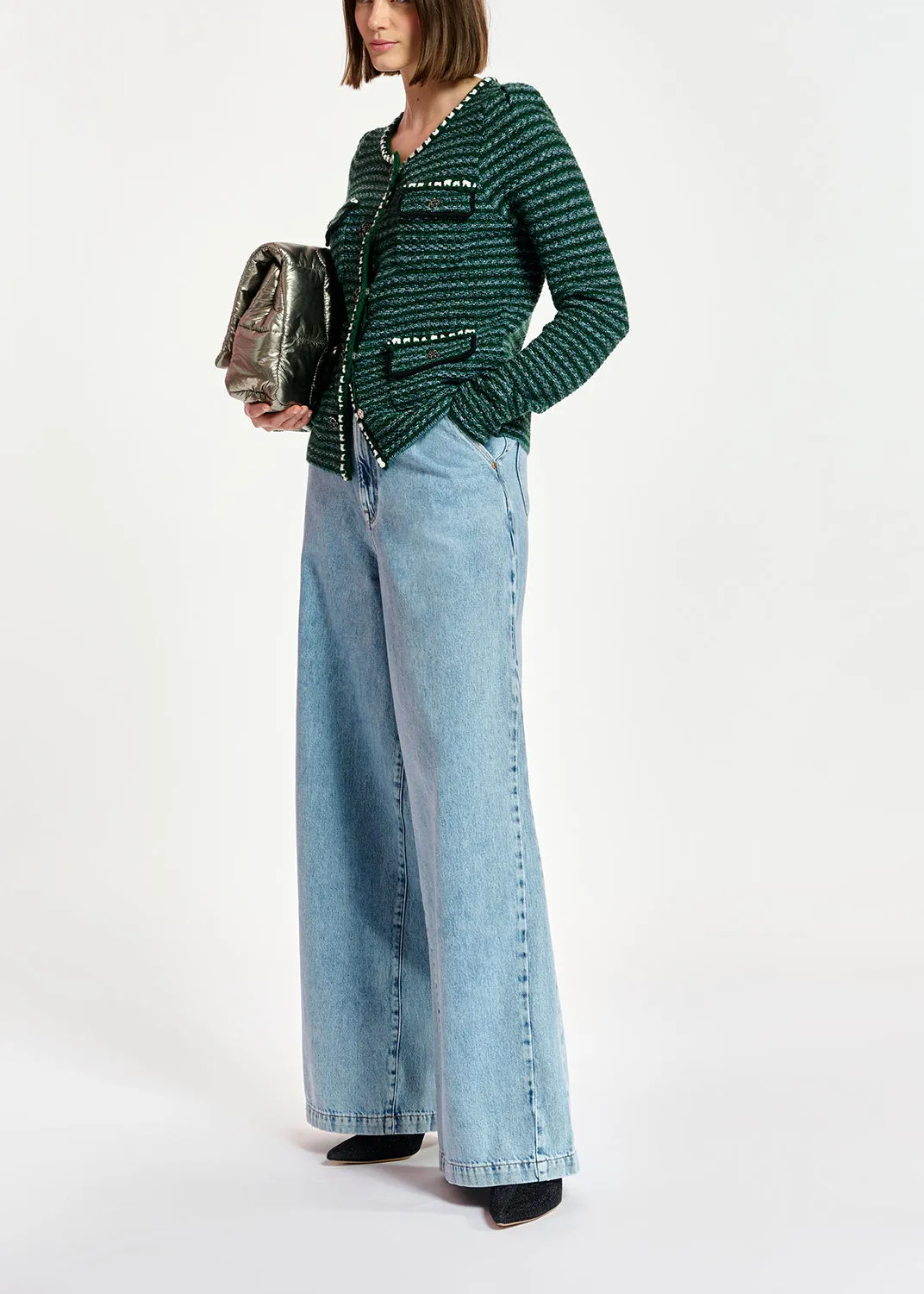 Dark green and light blue tweed cardigan