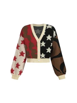 Delizia Star Patterned V-Neck Cardigan in Multicolor