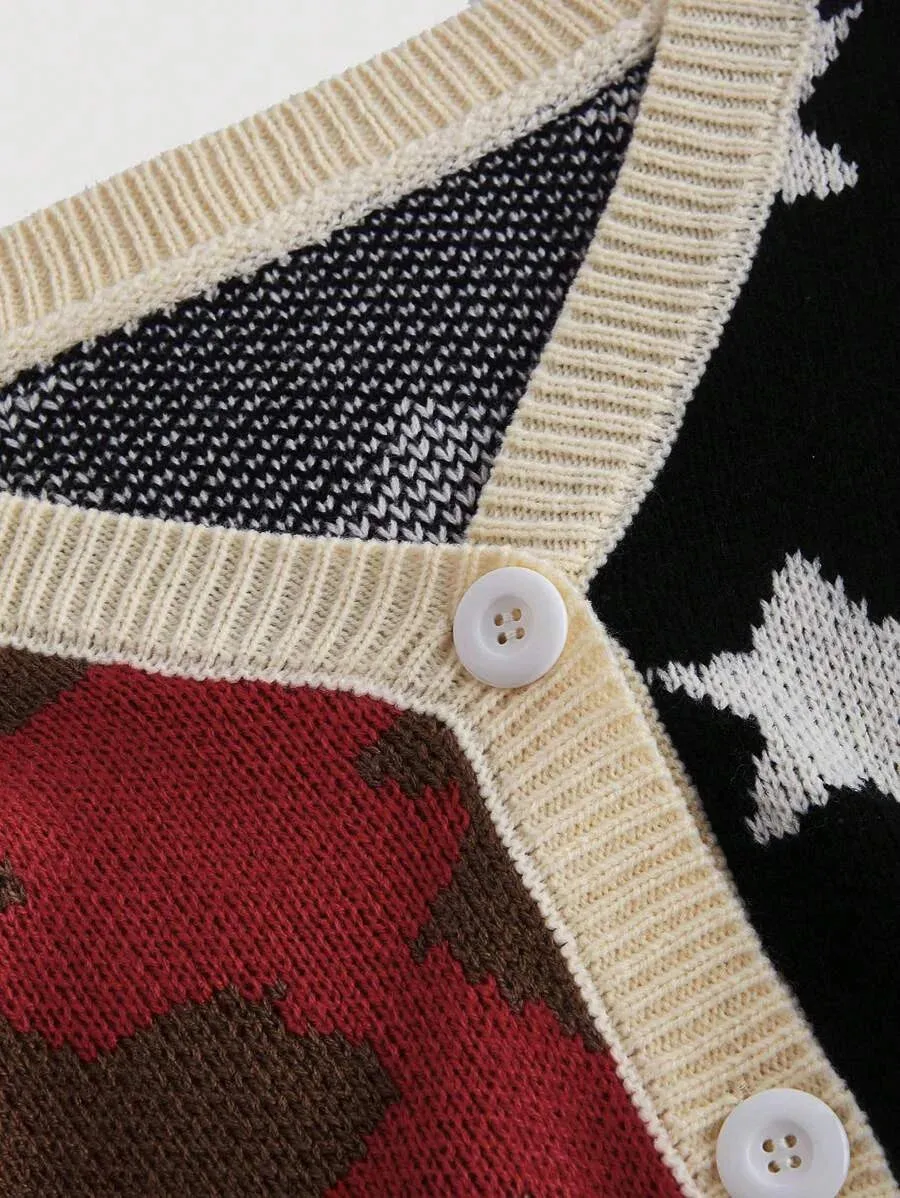 Delizia Star Patterned V-Neck Cardigan in Multicolor