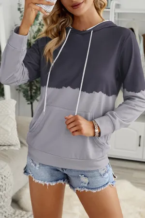Dip-Dye Colorblock Drawstring Hoodie with Pockets