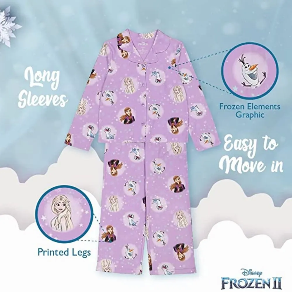 Disney Girls’ Big “Frozen” Button-Front Pajama Set