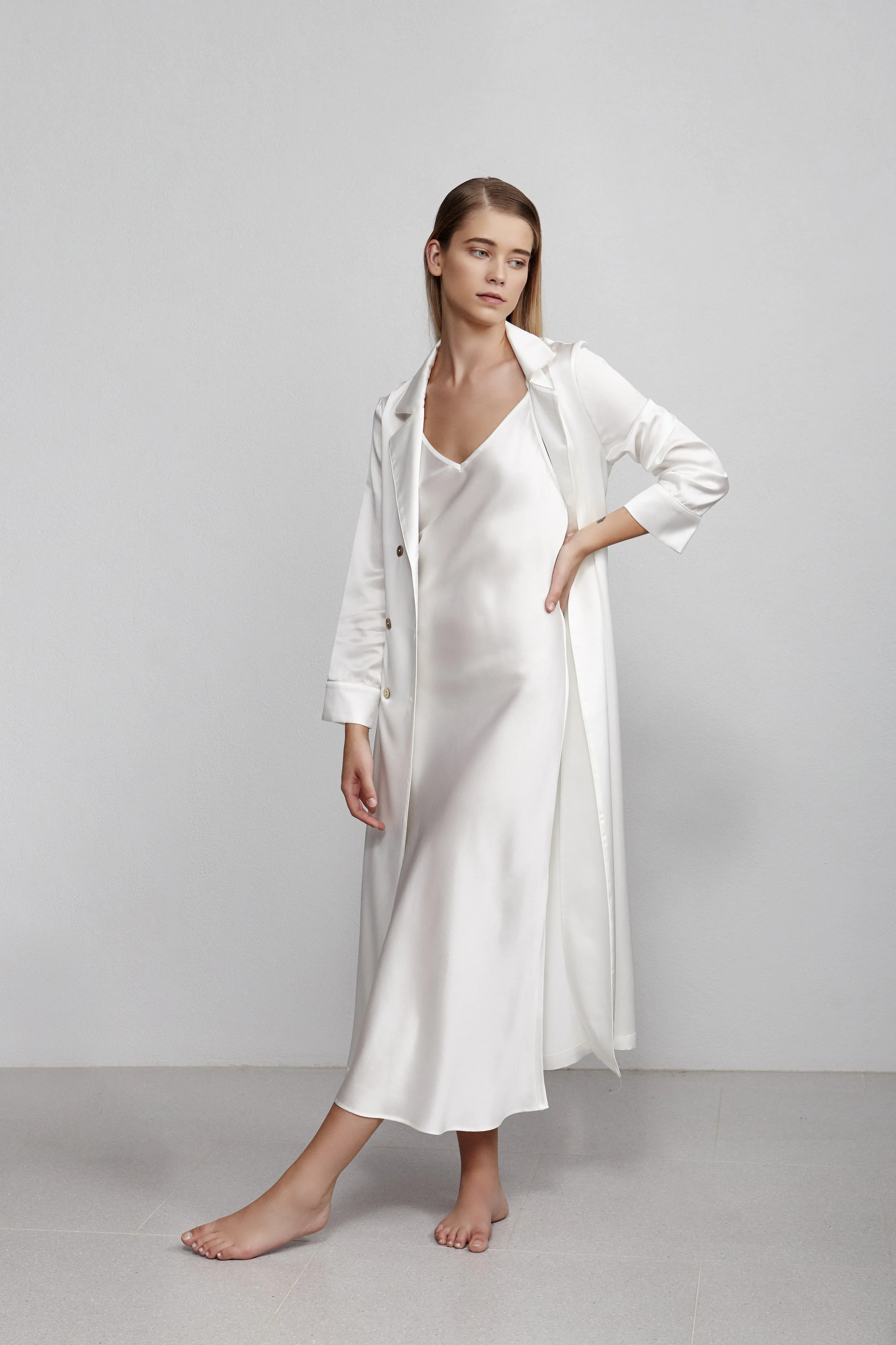 double breasted robe, ivory