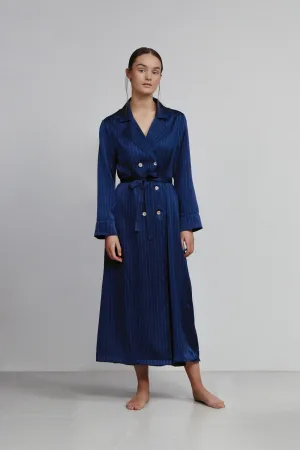 double breasted robe, navy pinstripe